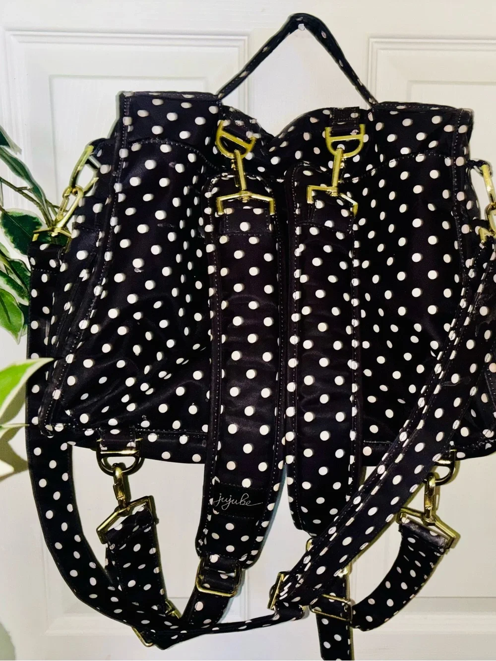 Black Polka Dot Convertible Backpack Diaperbag